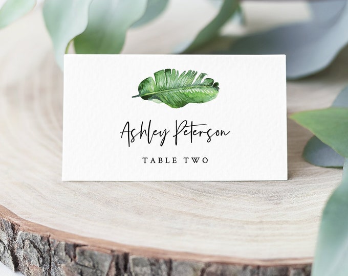 Tropical Place Card Template, INSTANT DOWNLOAD, Printable Beach Wedding Escort Card, Name Card, Seating Card, Editable Text #083-142PC