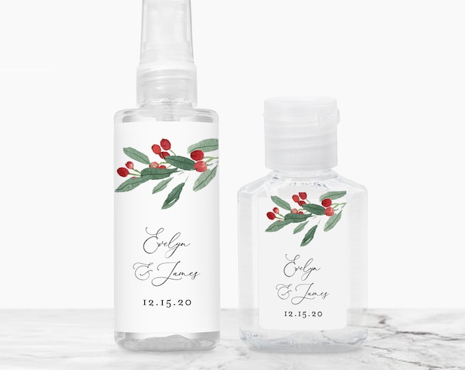 Holly Hand Sanitizer Label Template, Winter Wedding / Bridal Shower Favor, Christmas, Editable, Instant Download, Templett #071-112HS