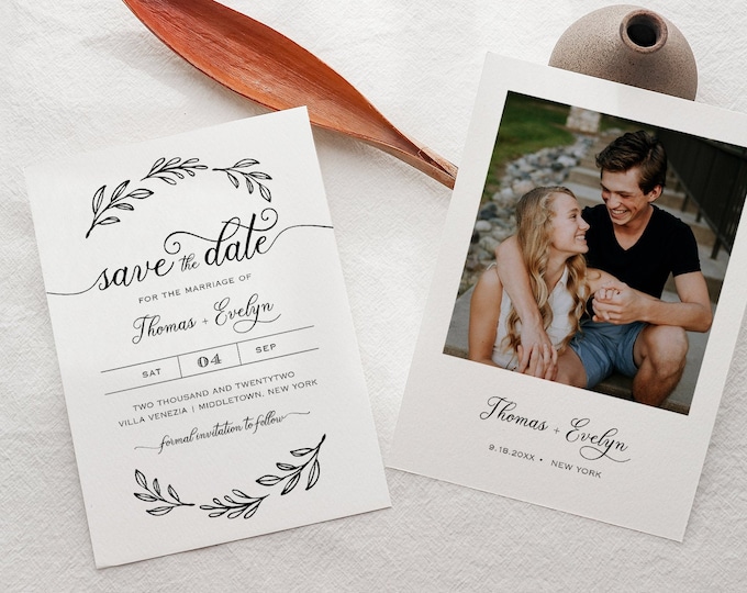 Save the Date Template, Printable Wedding Date Card, Photo Wedding Save the Date, Instant Download, 100% Editable Template, DIY #027-118SD