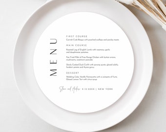 Round Minimalist Menu Template, Printable Modern & Simple Wedding Dinner Menu Square Card, 100% Editable, Instant, Templett #0026-218WM