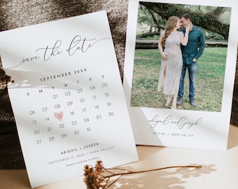 Save the Date Card Template, Calendar, Photo Card,  Printable Wedding Date Card, Instant Download, 100% Editable, Templett, 5x7 #024-116SD