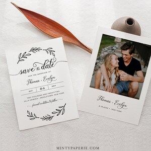 Guarde la plantilla de fecha, tarjeta de fecha de boda imprimible, boda de fotos guarde la fecha, descarga instantánea, plantilla 100% editable, DIY #027-118SD