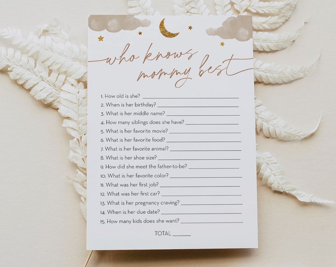 Who Knows Mommy Best Baby Shower Game, Boho Twinkle Little Star, How Well Do You Know, Editable Template, Personalize Questions #0036-07BAG