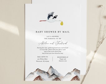 Stork Baby Shower by Mail Template, Social Distancing Baby Shower Invite, 100% Editable Text, Instant Download, Templett #155BA