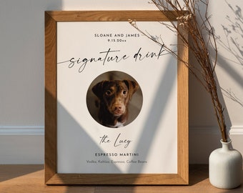 Pet Signature Drink Sign, Dog Signature Cocktail, Minimal Wedding Drink Sign, 1 Photo, Editable Template, Instant, Templett #0034W-24S