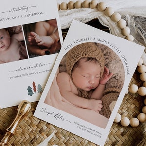 Holiday Birth Announcement, Photo Christmas Baby Card, Modern Arch, Editable Template, Instant Download, Templett, 5x7 #0034W-170HP