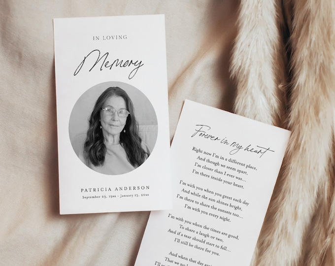 Prayer Card Template, Memorial Prayer Card, Minimalist Funeral, Prayer Poem, Obituary, 100% Editable, Instant Download, Templett 0024-101FPC