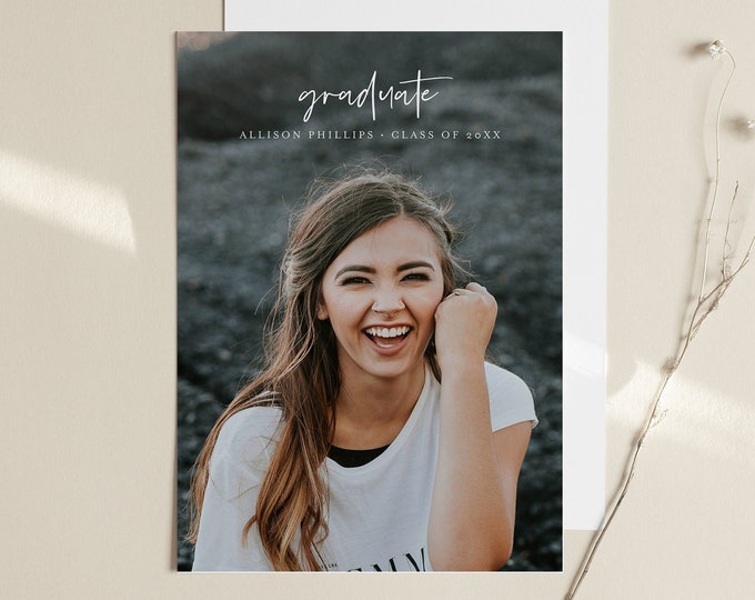 Graduation Announcement Template, Editable Photo Graduate Postcard, Senior Photography, Minimalist, Instant Download, Templett, 5x7 #103GA