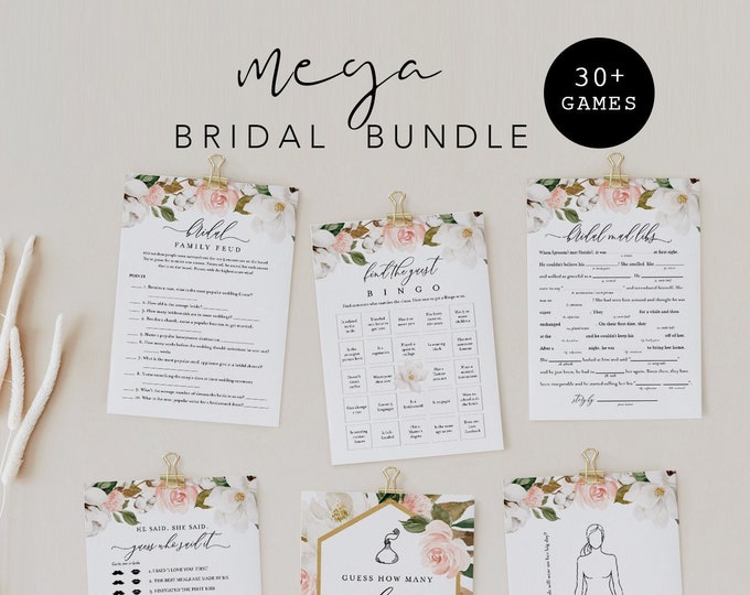 MEGA Bridal Shower Game Bundle, 34 Games, Magnolia Wedding Shower Game Templates, 100% Editable Text, Instant Download, Templett #015BGB