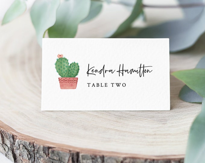 Cactus Place Card Template, INSTANT DOWNLOAD, Printable Succulent Wedding Escort Card, Name Card, Seating Card, Editable Text #086-141PC