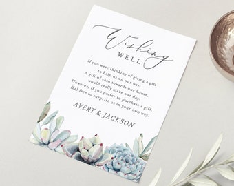 Succulent Wishing Well Card Template, Editable, Wedding Wishing Well Poem, Gift Request Insert, INSTANT DOWNLOAD, Templett #048-125EC 041