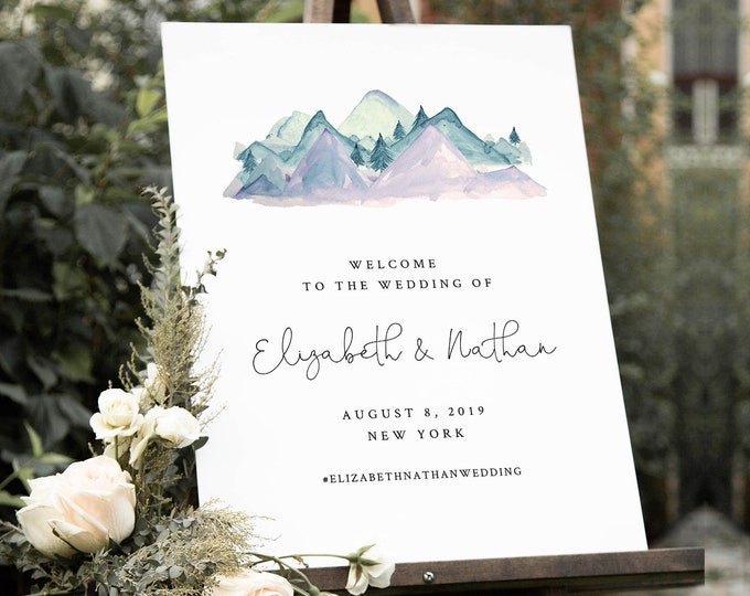Mountain Welcome Sign Template, Wedding, Bridal Shower, Baby Shower Poster Sign, INSTANT DOWNLOAD, 100% Editable Text, Templett #063-165LS