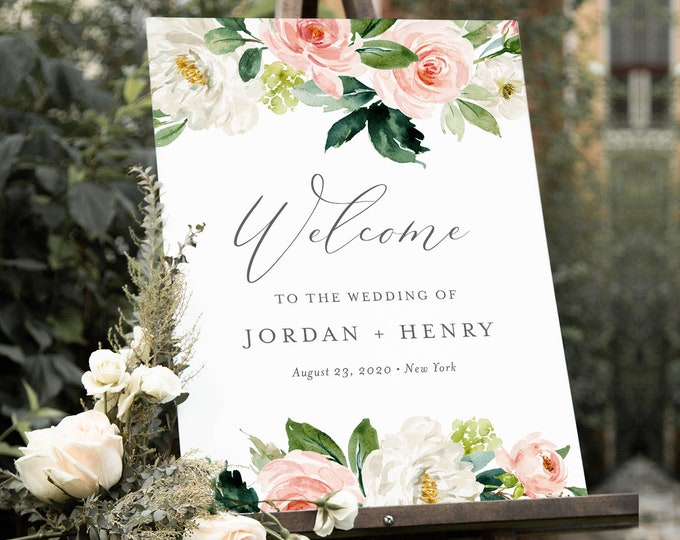 Boho Floral Welcome Sign Template, Bridal Shower, Instant Download, 100% Editable Text, Printable Wedding Poster Sign, Templett #043-162LS
