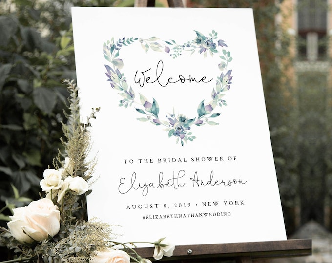 Heart Welcome Sign Template, Wedding, Bridal Shower, Baby Shower Poster Sign, INSTANT DOWNLOAD, 100% Editable Text, Templett #063-164LS