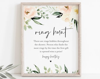 Ring Hunt Game, Peach Florals Bridal Shower Game, Printable & Editable Ring Game, Instant Download, Editable Template, Templett #076-187BG