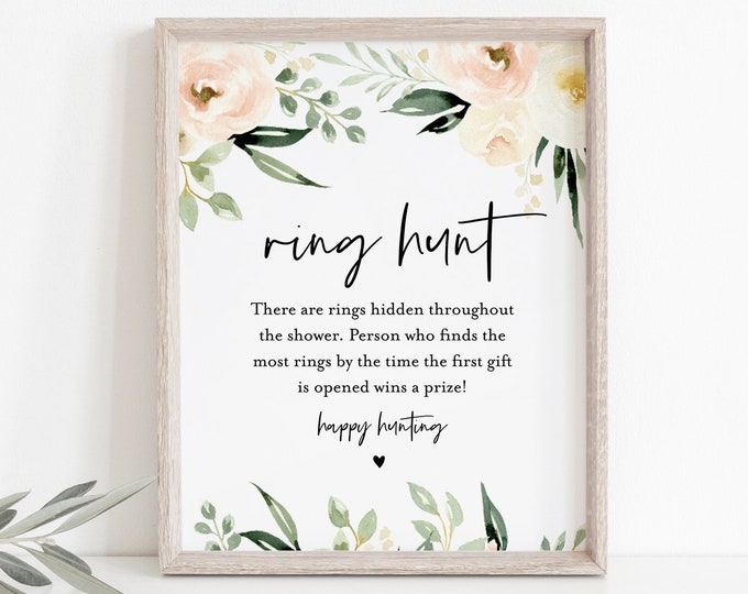 Ring Hunt Game, Peach Florals Bridal Shower Game, Printable & Editable Ring Game, Instant Download, Editable Template, Templett #076-187BG