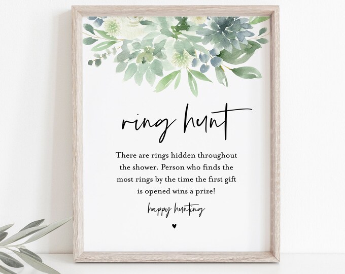 Ring Hunt Game, Succulent Bridal Shower Game, Printable & Editable Ring Game, Instant Download, Editable Template, Templett #075-176BG