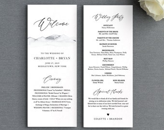 Mountain Wedding Program Template, Printable Rustic Order of Service, Editable Text, Flat Program, Instant Download, Templett #004-224WP