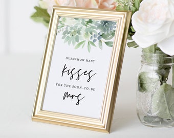 Guess How Many Kisses Bridal Shower Game, Succulent Wedding Shower Game, Guess Candy Game, INSTANT DOWNLOAD, Editable Template #075-172BG