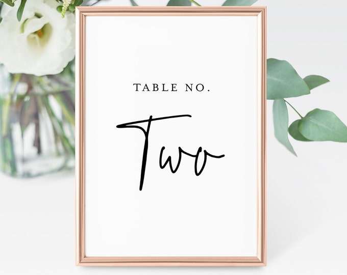 Printable Table Number Cards, Minimalist Wedding Table Number, Modern Script, 100% Editable Template, Change Colors, INSTANT DOWNLOAD #137TC