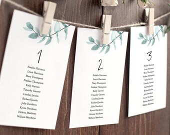 Eucalyptus Seating Chart Template, Wedding Seating Cards, 100% Editable Text, Modern Greenery, Instant Download, Templett, DIY #049-120SP
