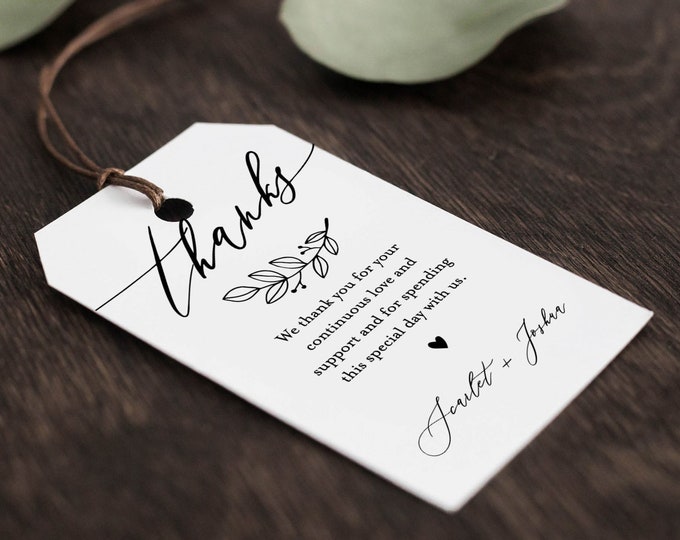 Minimalist Favor Tag Template, Wedding Thank You Tag, Rustic Bridal Shower Tag, Welcome Bag, INSTANT DOWNLOAD, 100% Editable #052-134FT