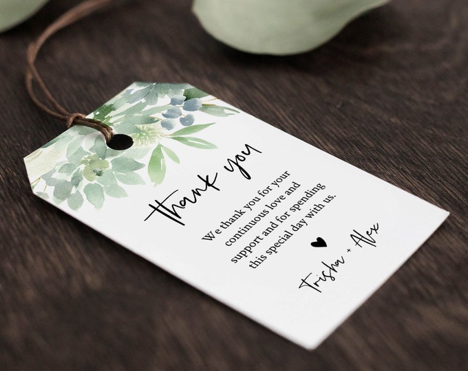 Succulent Favor Tag Template, Thank You Tag, Bridal Shower or Wedding, Welcome Bag, INSTANT DOWNLOAD, 100% Editable Text, Templett 075-124FT