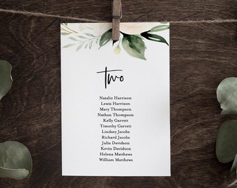 Seating Chart Template, Boho Greenery Wedding Seating Cards, 100% Editable Text, Modern Rustic, Instant Download, Templett, DIY #076-117SP