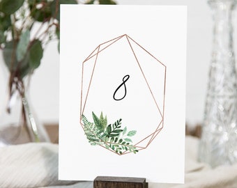 Wedding Table Number Card, Printable Seating Card Template, Greenery Terrarium & Gold, INSTANT DOWNLOAD, Editable Tex, Templett #080B-145TC