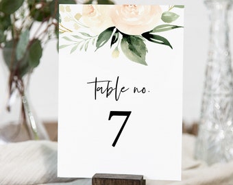 Boho Wedding Table Number Card, Peach Floral & Greenery Table Number, INSTANT DOWNLOAD, 100% Editable Template, Wedding Decor #076-142TC