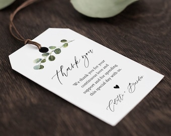Wedding Favor Tag Template, Thank You Tag, Greenery Bridal Shower Tag, Welcome Bag, INSTANT DOWNLOAD, 100% Editable Text, Templett 082-125FT