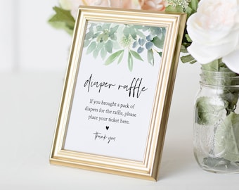 Diaper Raffle Printable, Baby Shower Diaper Raffle Insert and Sign, Succulent Greenery, DIY Editable Template, INSTANT DOWNLOAD #075-155BG