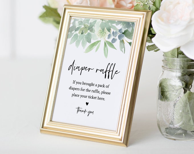 Diaper Raffle Printable, Baby Shower Diaper Raffle Insert and Sign, Succulent Greenery, DIY Editable Template, INSTANT DOWNLOAD #075-155BG