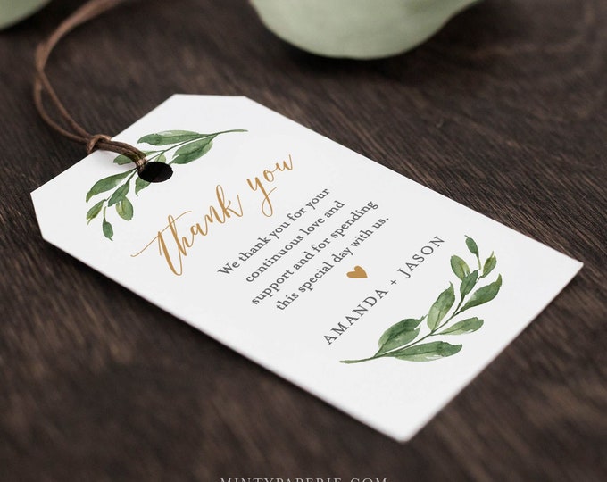 Wedding Favor Tag Template, Thank You Tag, Greenery Bridal Shower Tag, Welcome Tag, INSTANT DOWNLOAD, 100% Editable Text, Templett 067-127FT