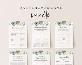 Baby Shower Game Bundle, 10 Editable Games, INSTANT DOWNLOAD, Personalize Questions, Succulent Shower Games, Editable Template, DIY #075BBGB
