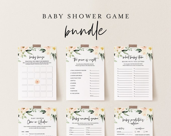 Baby Shower Game Bundle, Personalize Questions, 10 Editable Games, INSTANT DOWNLOAD, Floral Shower Games, Editable Template, DIY #076BBGB