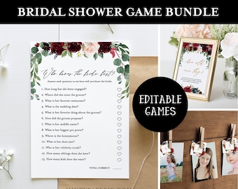 Bridal Shower Game Bundle, Editable Games, INSTANT DOWNLOAD, Customize Name & Questions, Printable Wedding Shower Game Template, DIY #062BGB