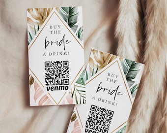 Buy the Bachelorette a Drink, Bride Venmo Card, Paypal, QR Code, Cash App Sticker / Ticket, Editable, Instant Download, Templett #087-103DC