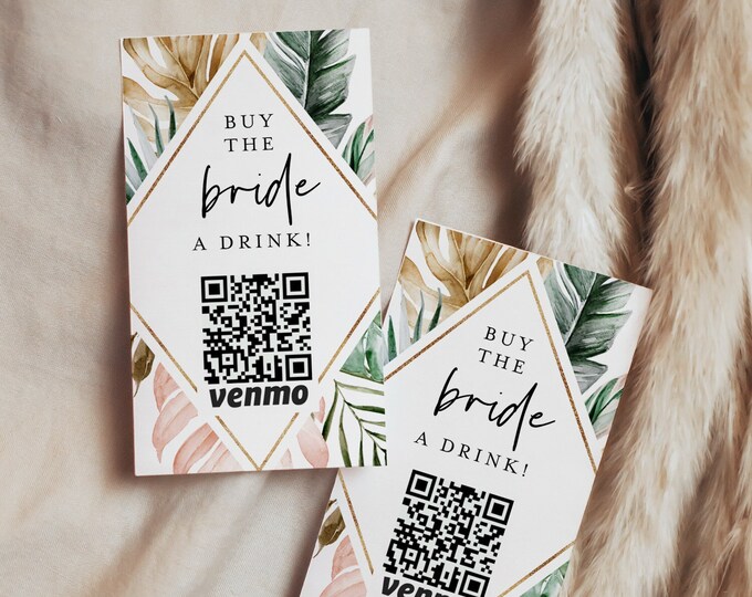 Buy the Bachelorette a Drink, Bride Venmo Card, Paypal, QR Code, Cash App Sticker / Ticket, Editable, Instant Download, Templett #087-103DC