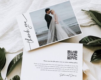 Wedding Photo Thank You, Minimal, Wedding Photos QR code, Editable Text / Photo, Instant Download, Templett, Flat Card, 5x7 #0032-209TYC