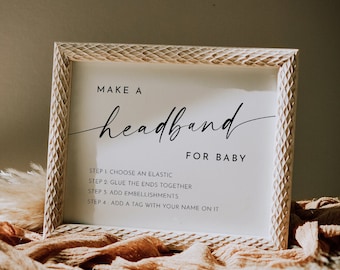 Headband for Baby Sign, Headband Station, Minimalist Baby Shower Headband Decorating, Editable Template, Instant, Templett #0034W-34S