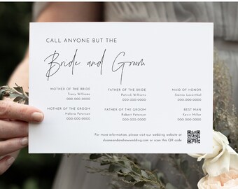 Call Anyone But the Bride Template, Minimalist Wedding Contact Contact Card, Info / Phone Insert, Editable Template, Instant #0026B-102CC