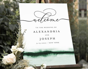 Watercolor Welcome Sign, Printable Minimalist Modern Wedding or Bridal Shower Sign, Instant Download, Editable Template, Templett 093C-202LS