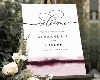 Watercolor Welcome Sign, Printable Minimalist Modern Wedding or Bridal Shower Sign, Instant Download, Editable Template, Templett 093B-200LS