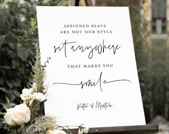 no assigned seating wedding sign Open Seating Wedding Sign, Printable Sit Anywhere Welcome Sign, 100% Editable Template, Instant Download, Templett, 8x10 and 18x24 #0009-45S