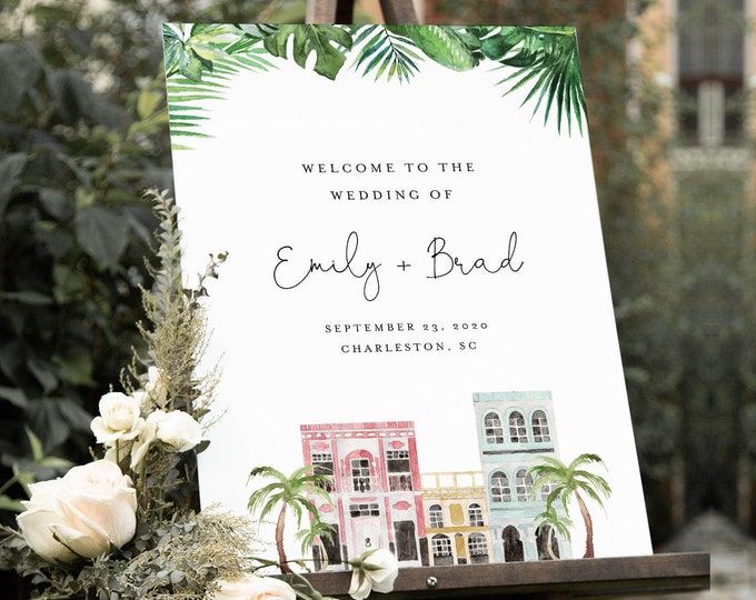 Charleston Wedding Welcome Sign Template, Rainbow Row, Printable Bridal Shower Welcome Sign, Editable, INSTANT DOWNLOAD, Templett 017B-203LS