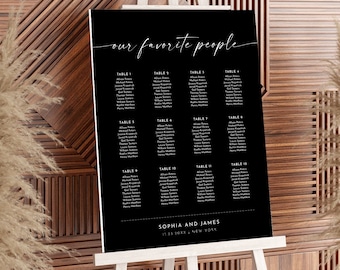 Classic Black Seating Chart Poster, Minimalist Wedding Seating Sign, Instant Download, Editable Template, Templett, US & UK #0034B-296SC