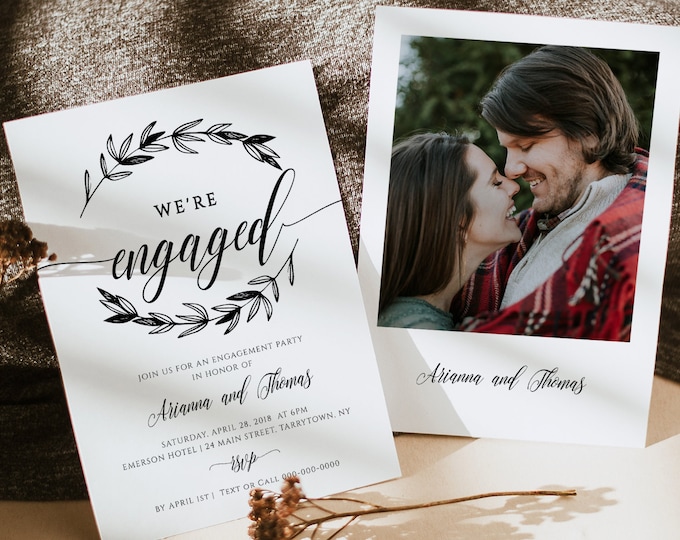 Printable Engagement Party Invitation Template, Rustic Wedding Engagement Announcement, 100% Editable, Instant Download, DIY #023-101EP