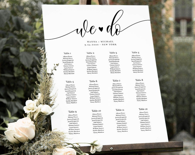 Seating Chart Template, We Do Wedding Seating Sign, Alphabetical & Table Number Order, Minimalist, 100% Editable, INSTANT DOWNLOAD 008-244SC