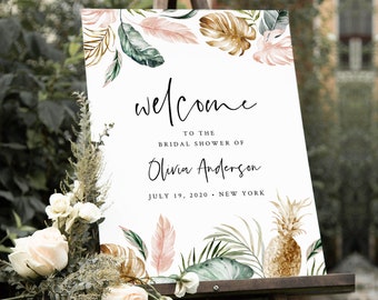 Tropical Welcome Sign, Pineapple Destination Wedding or Baby / Bridal Shower Poster, Instant Download, Editable Template, Templett 087-175LS
